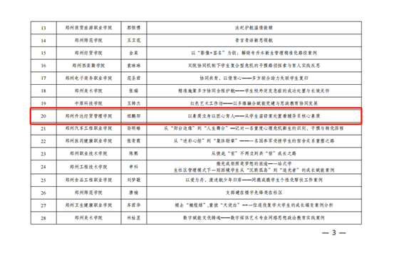 我校辅导员在2025年度郑州地方高校辅导员工作案例展示活动中获得佳绩